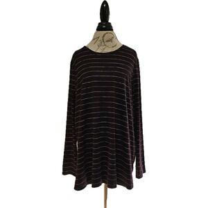 J Jill Dark Plum Striped Fit Performance Long Sleeve Tee Size XL Tall